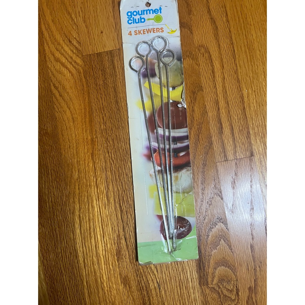 Gourmet Club 4 Metal Skewers with Loop Handles for Grilling BBQ Cooking
